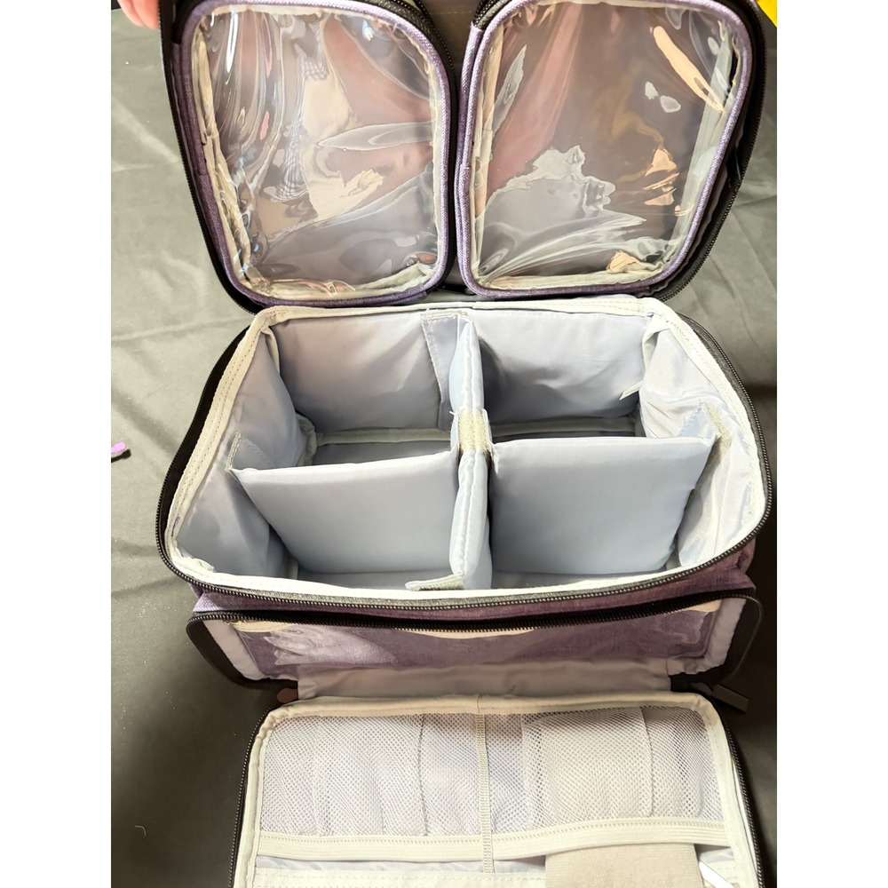 Luxja Purple Makeup Train Case Cosmetic Organizer Travel Bag Adjustable Dividers
